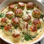 Chicken Ricotta Meatballs with Spinach Alfredo Sauce