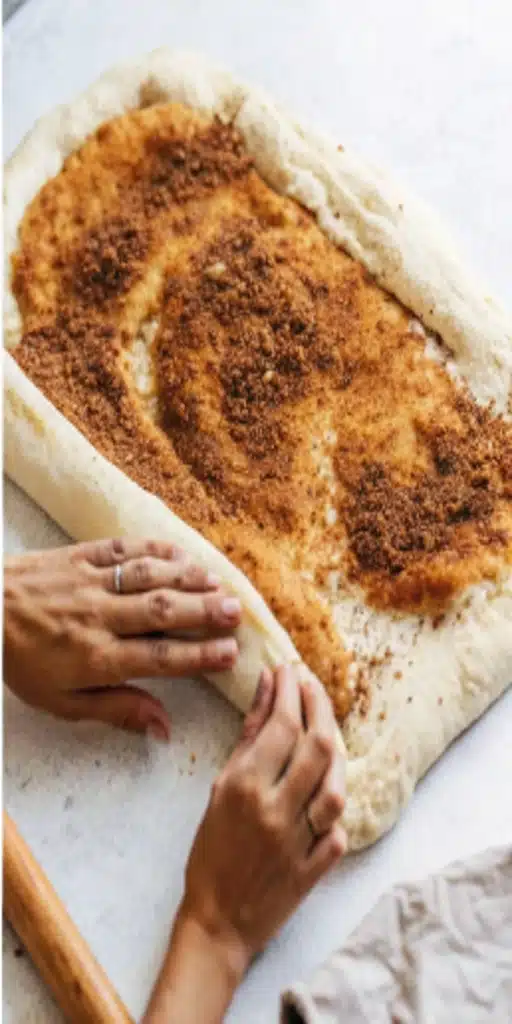 Soft & Gooey Homemade Cinnamon Rolls – With Easy Cream Cheese Icing cinnamon rolls floss rolling step