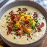 Comforting Loaded Baked Potato Soup – Best Family Dinner Recipe 5 Comforting Loaded Baked Potato Soup topped with bacon and cheddar cheese