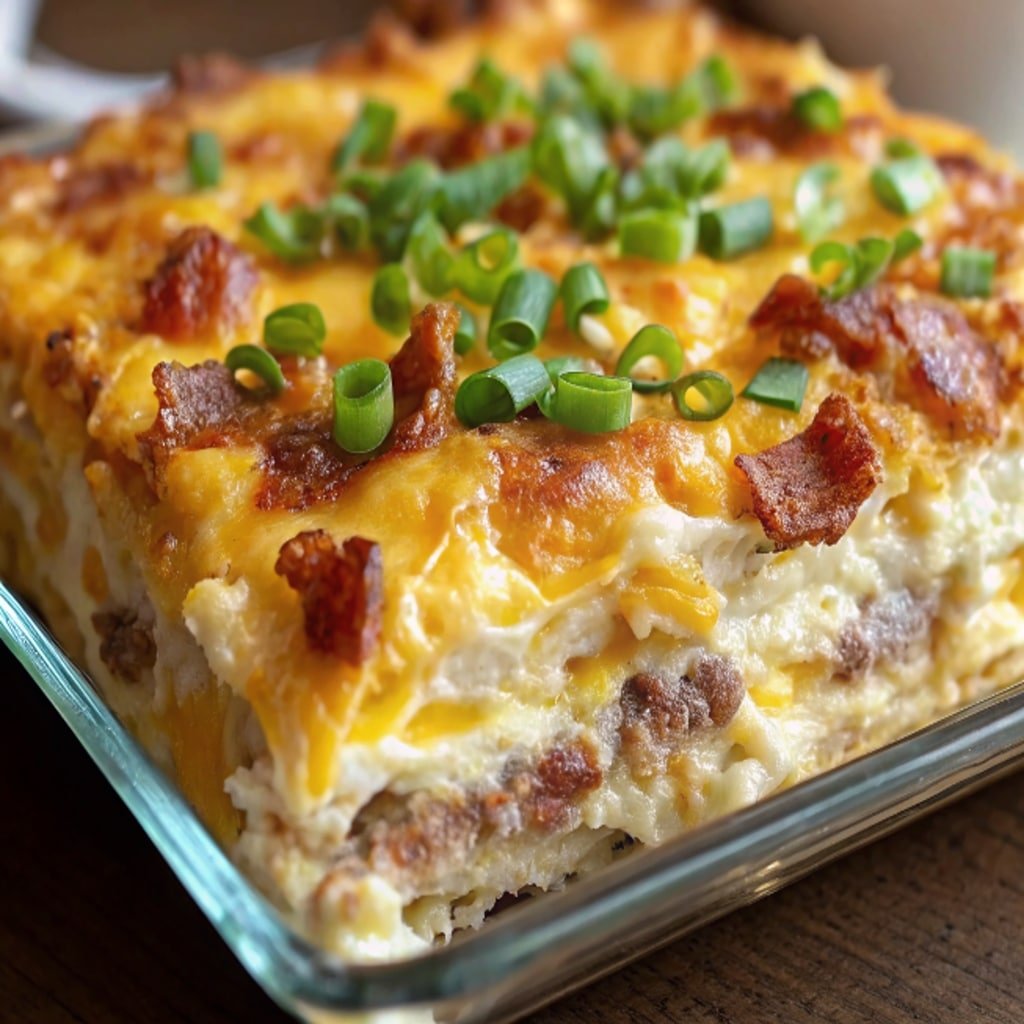 Crack Breakfast Casserole baked with cheese and bacon