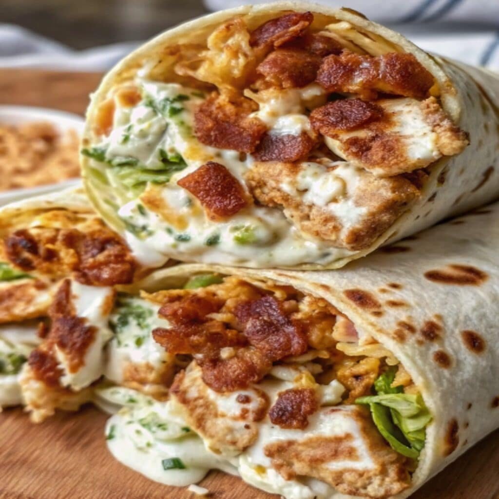 Crispy Bacon Ranch Chicken Wrap: Quick, Crunchy & Craveable Crispy Bacon Ranch Chicken Wrap crispy bacon ranch chicken wrap on wooden board