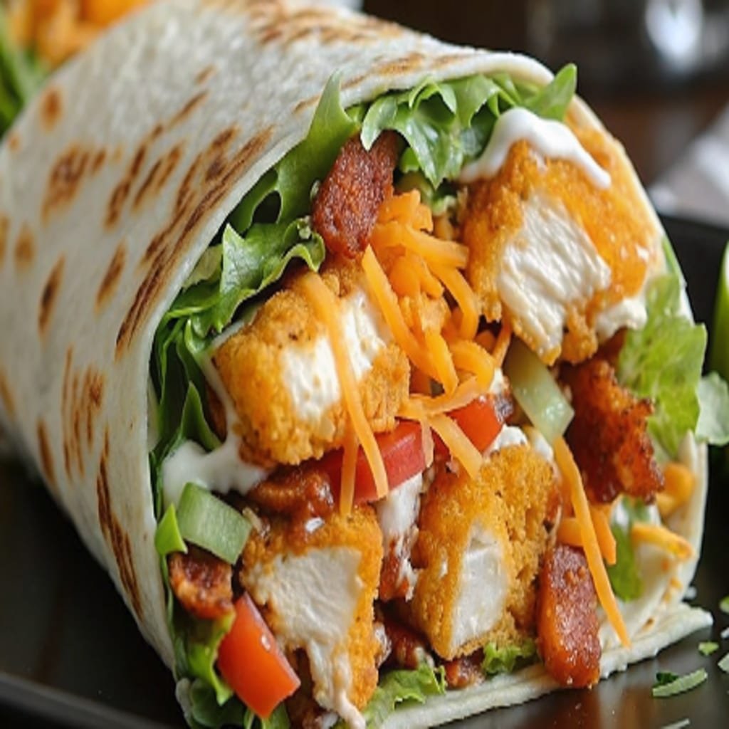 crispy bacon ranch chicken wrap on plate