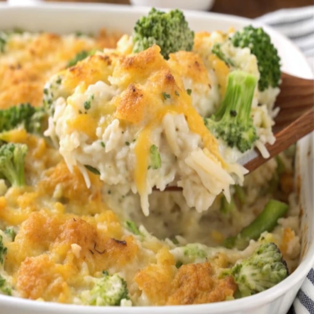 Easy Broccoli Cheddar Chicken and Rice Casserole Easy Broccoli Cheddar Chicken and Rice Casserole Easy Broccoli Cheddar Chicken and Rice Casserole bubbling with cheese.