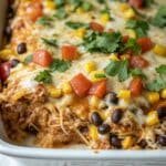 Easy Chicken Burrito Casserole with melted cheese and cilantro