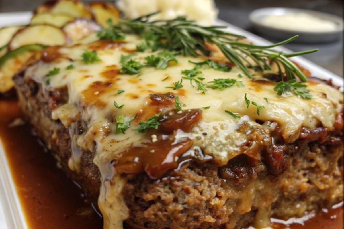 Easy French Onion Meatloaf with caramelized onions