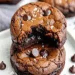 udgy chewy brookies stacked with gooey chocolate center