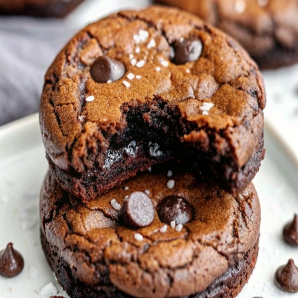 udgy chewy brookies stacked with gooey chocolate center