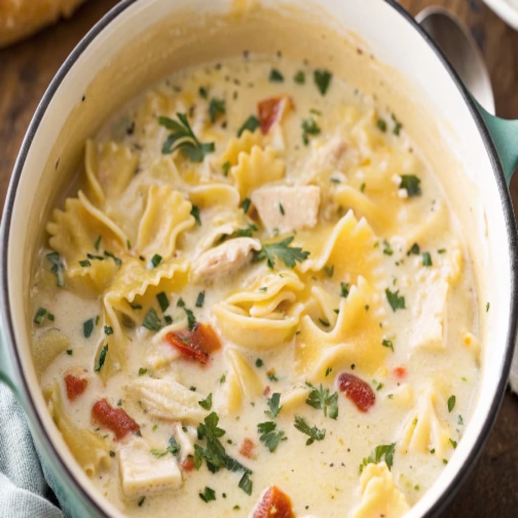 serving Heavenly White Chicken Lasagna Soup into bowl