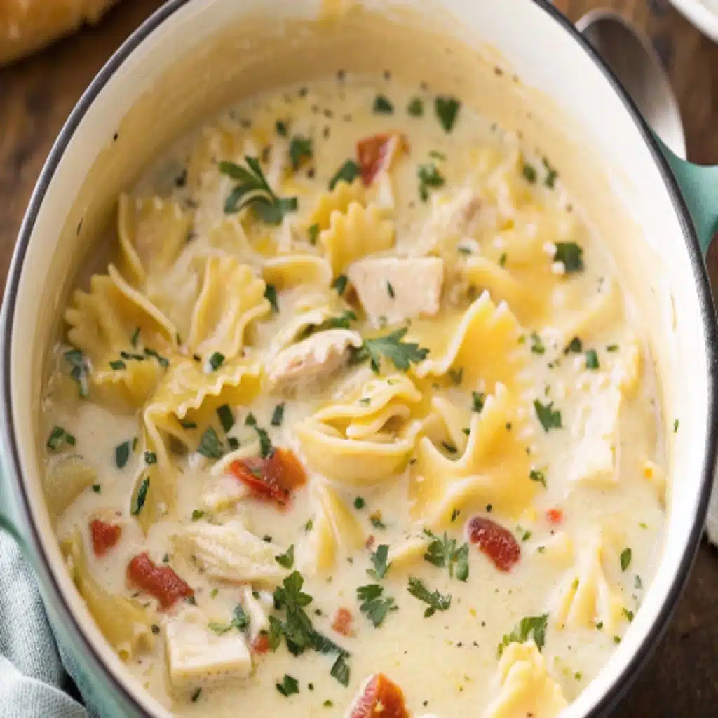 Heavenly White Chicken Lasagna Soup: The Creamiest One-Pot Meal Heavenly White Chicken Lasagna Soup serving Heavenly White Chicken Lasagna Soup into bowl