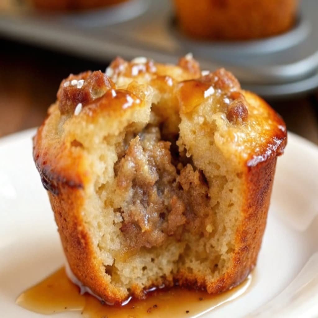 Serving High-Protein Pancake Sausage Muffins with syrup