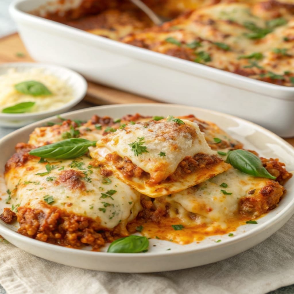 Ravioli Lasagna Bake: The Best Easy Layered Pasta Casserole Recipe plated ravioli lasagna