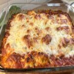 Freshly baked Ravioli Lasagna Bake with melted cheese
