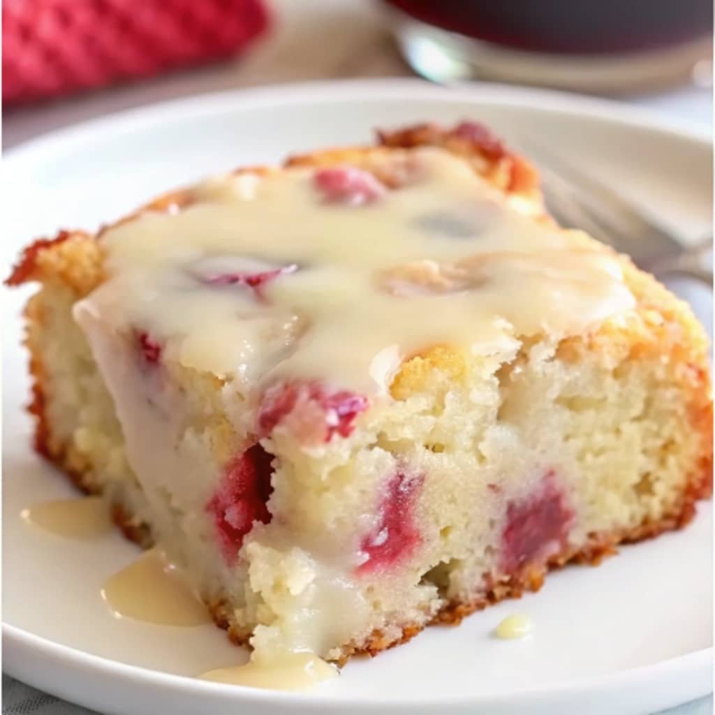 Rhubarb Cake with Butter Sauce: A Cozy Old-Fashioned Dessert Rhubarb Cake with Butter Sauce Rhubarb cake with butter sauce slice on plate