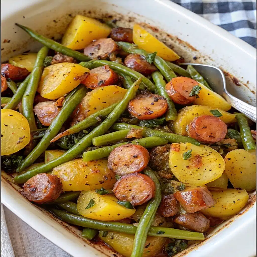 Sausage Green Bean Potato Casserole Sausage Green Bean Potato Casserole Sausage Green Bean Potato Casserole baked golden in dish