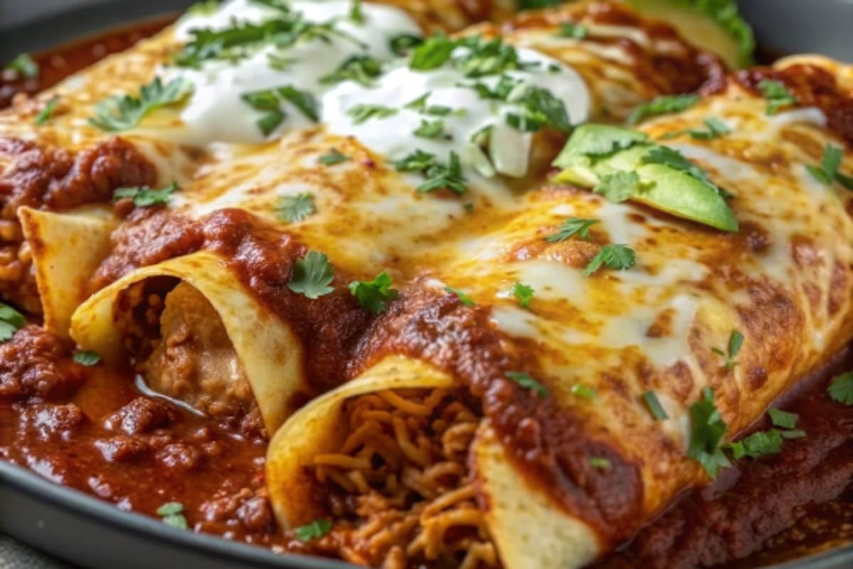 Ultimate Quick and Easy Chicken Enchiladas with cheese and enchilada sauce