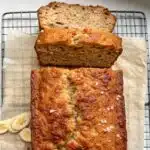 Freshly baked Cottage Cheese Banana Bread loaf