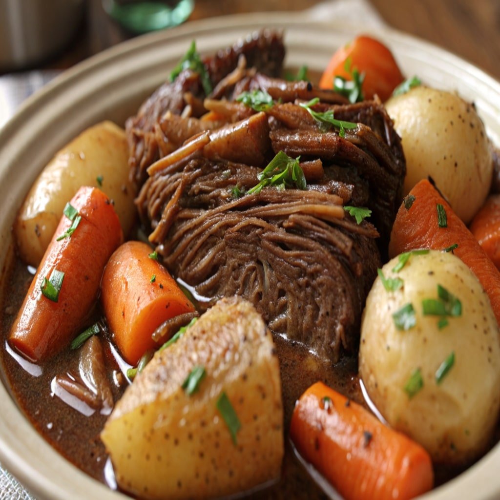 Crockpot Pot Roast Recipe with tender beef and vegetables