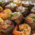 Garlic Butter Steak Bites and Shrimp