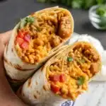 Cheesy Ground Chicken and Rice Burritos