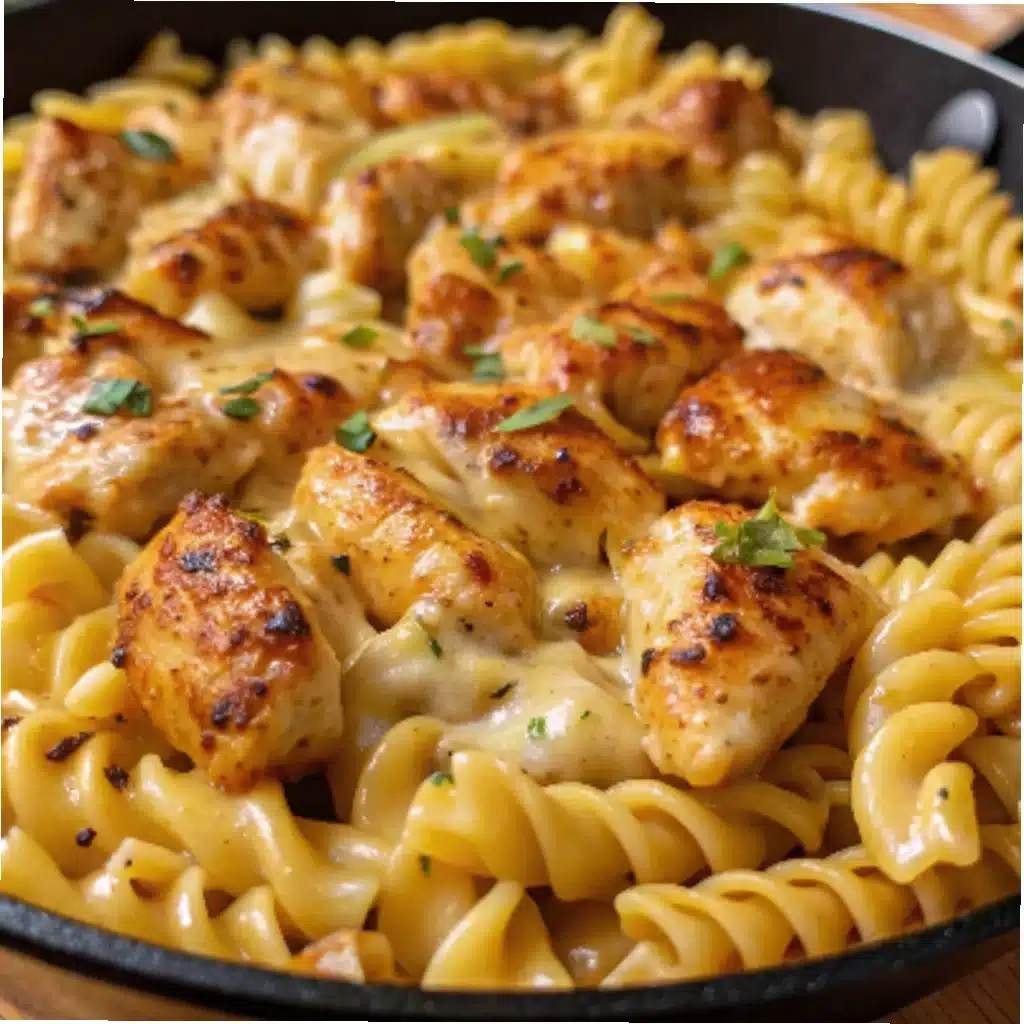 Cheesy Cajun Garlic Chicken Rotini Skillet