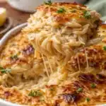 French Onion Chicken Orzo Casserole