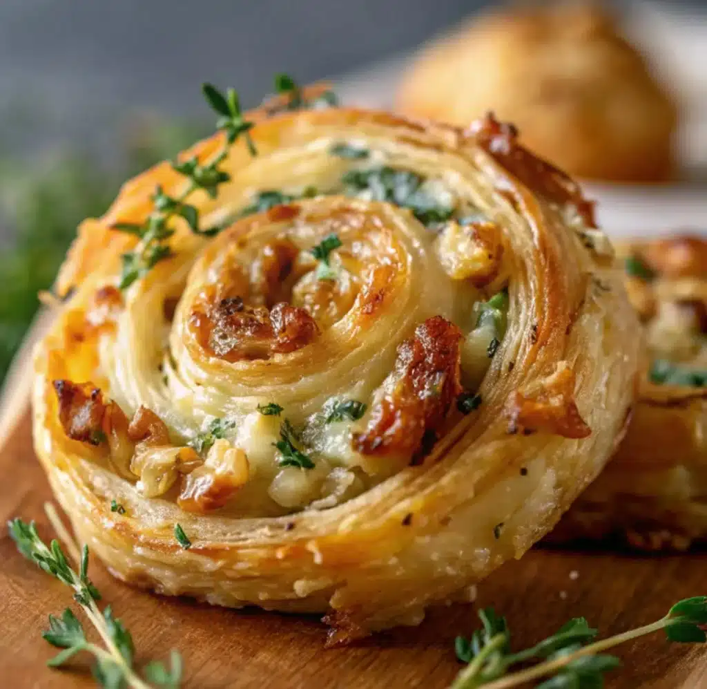 Blue Cheese Walnut Thyme Puff Pastry Twirl