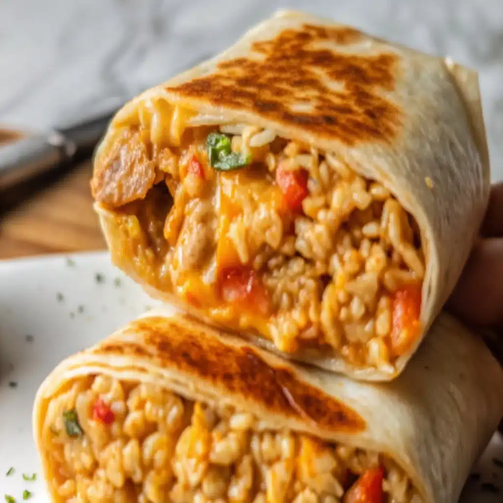 Cheesy Ground Chicken and Rice Burritos