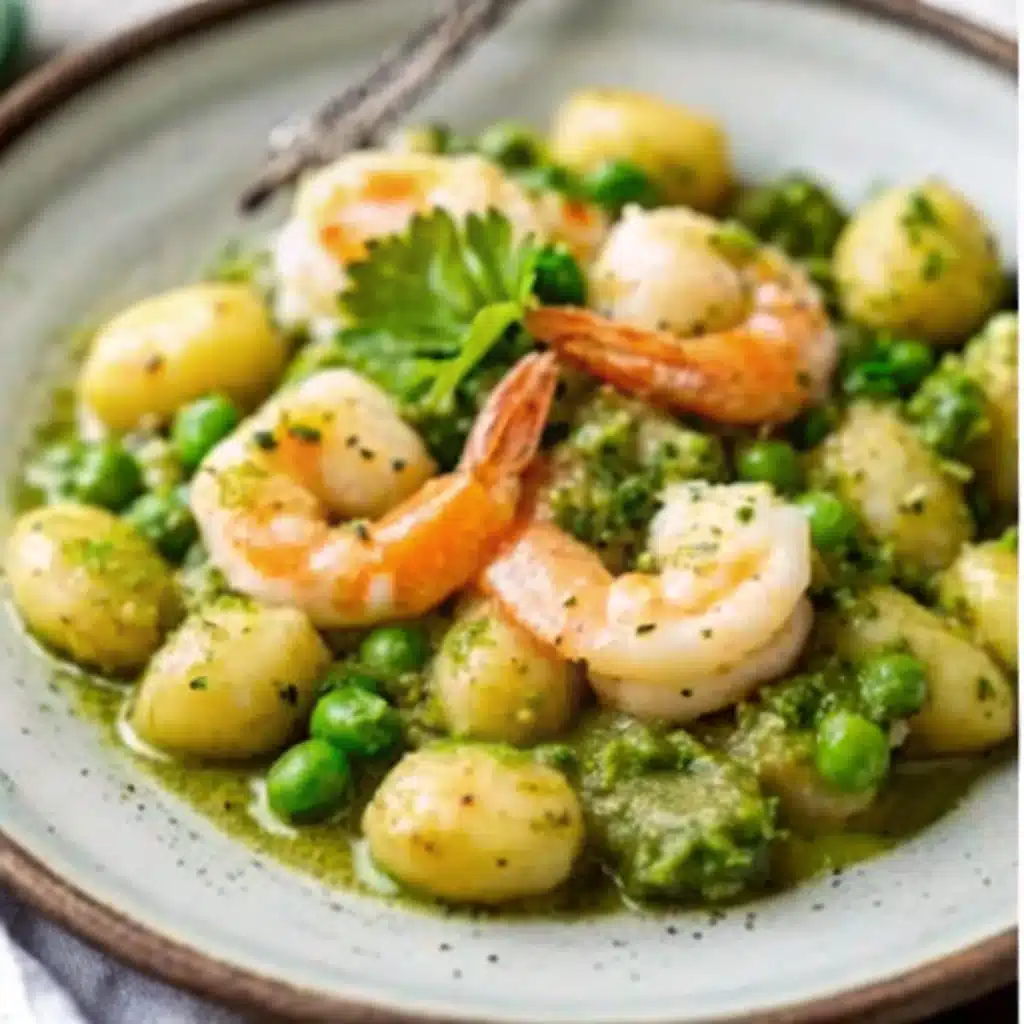 Creamy Pesto Shrimp with Gnocchi & Peas