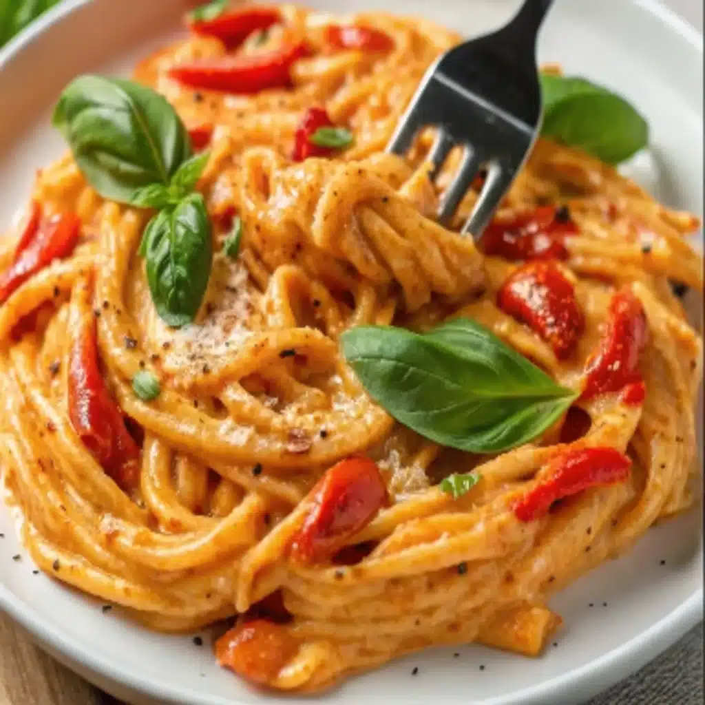 High Protein Creamy Roasted Red Pepper Pasta