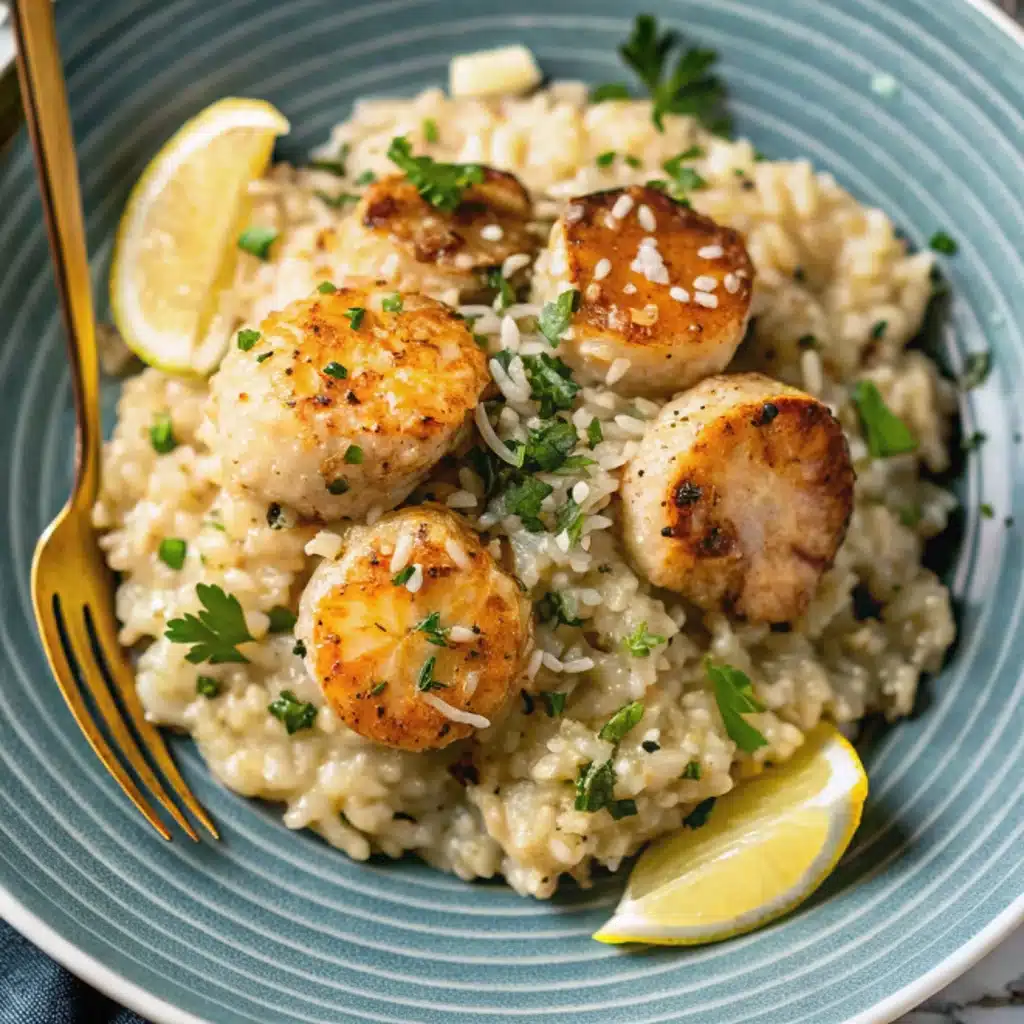 Lemon Butter Scallops on Parmesan Risotto