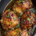 Slow Cooker Brown Sugar Garlic Chicken with glossy sauce