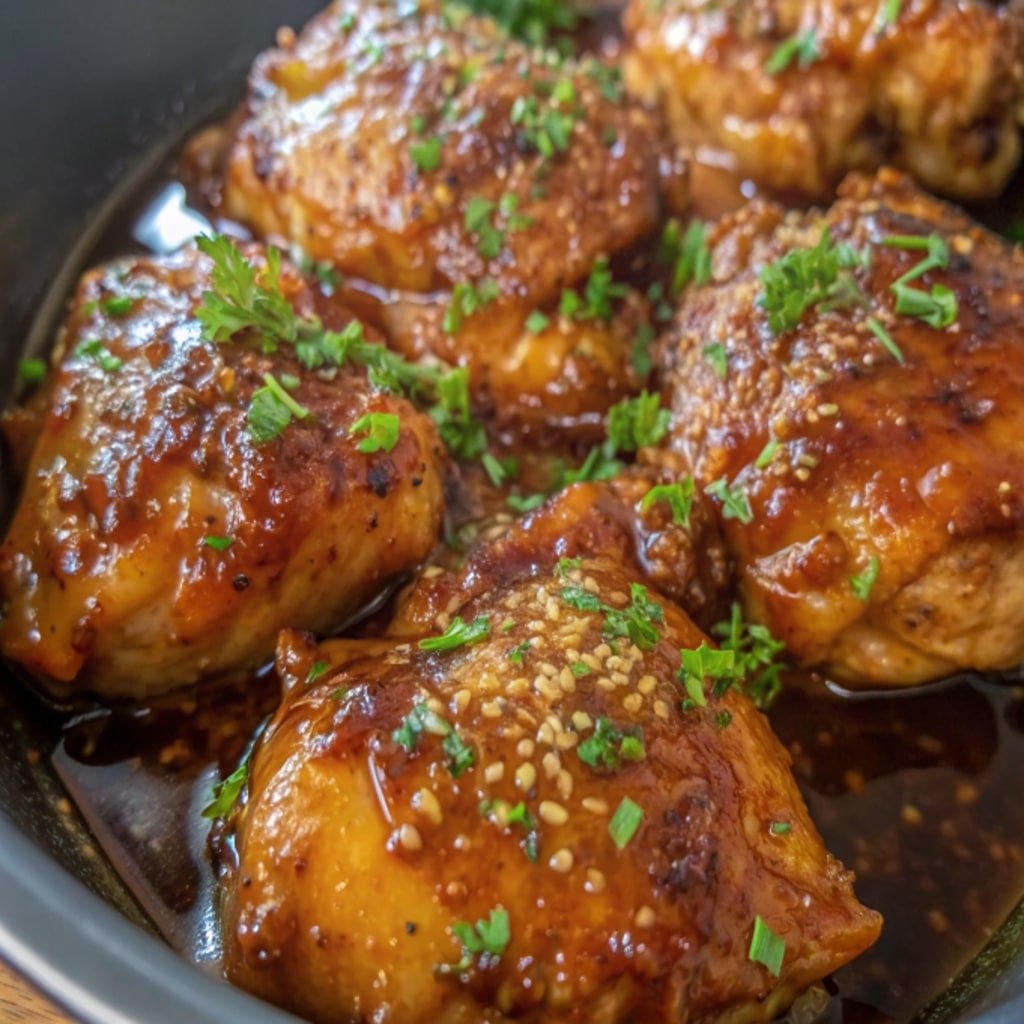  Slow Cooker Brown Sugar Garlic Chicken with glossy sauce