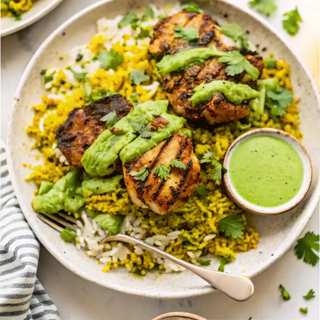 Peruvian Chicken and Rice with Green Sauce