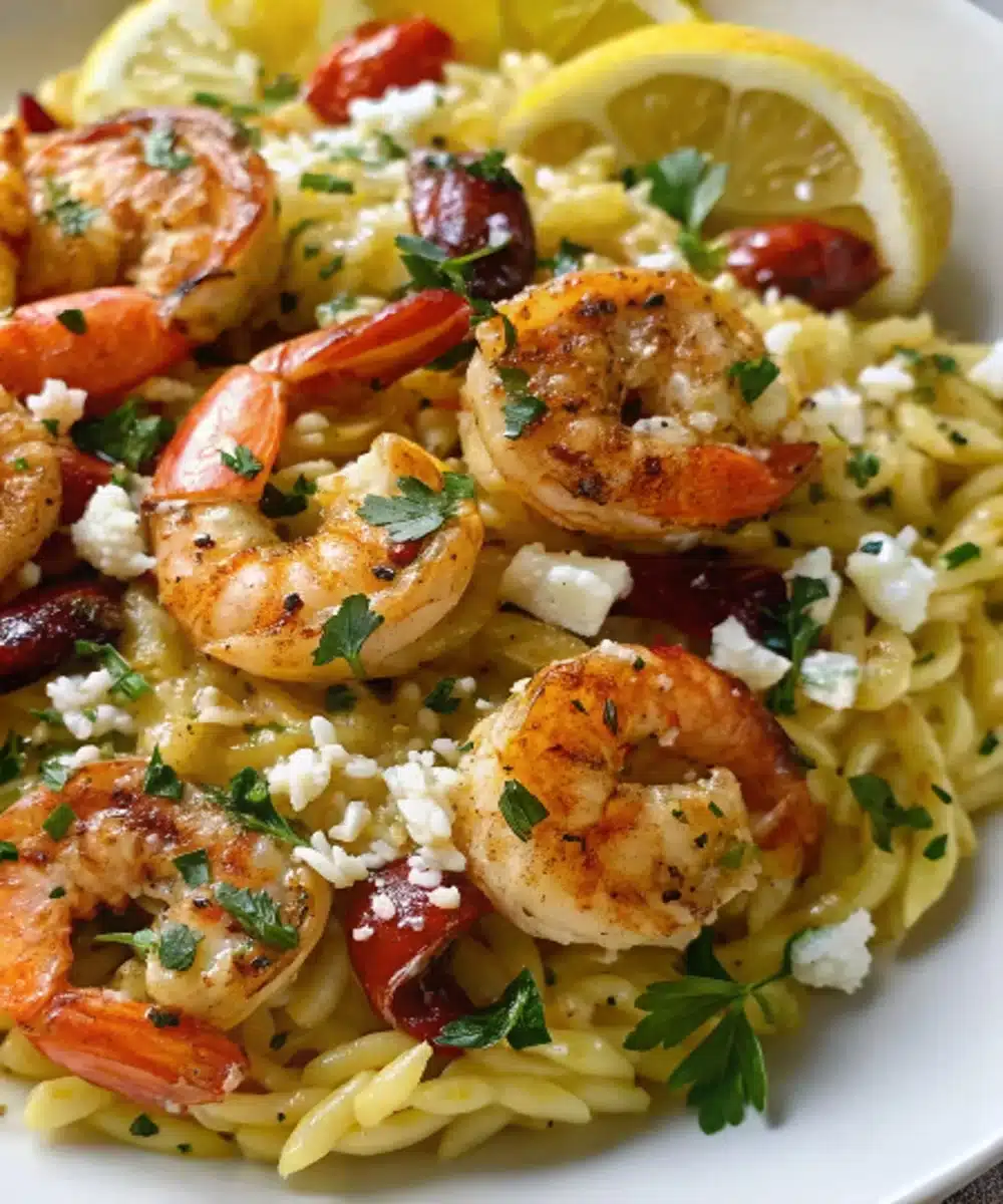 Lemon Feta Orzo Shrimp
