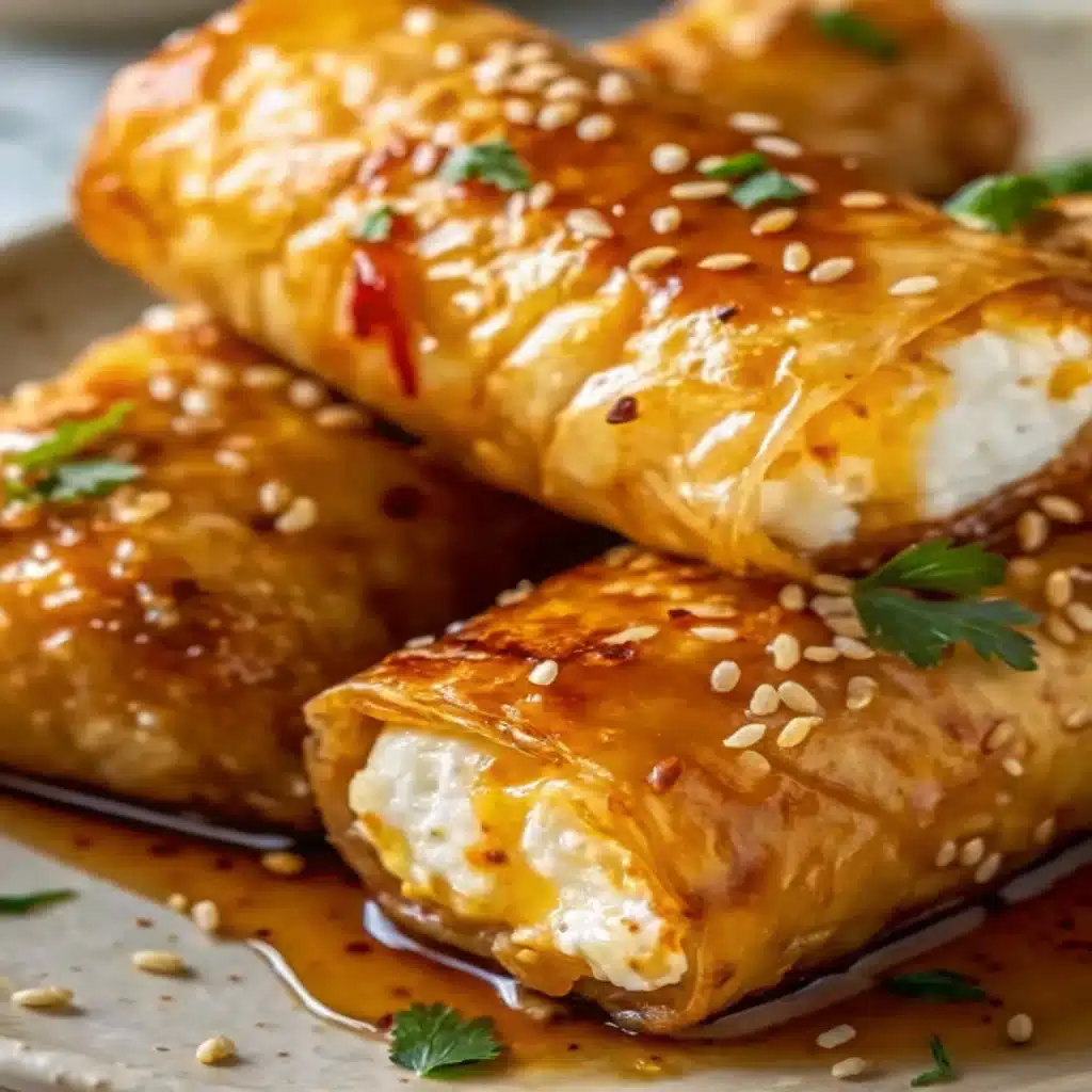 Oven Fried Feta Rolls with Chili Honey