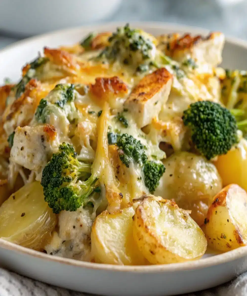 Cheesy Chicken & Broccoli Baked Potato Casserole