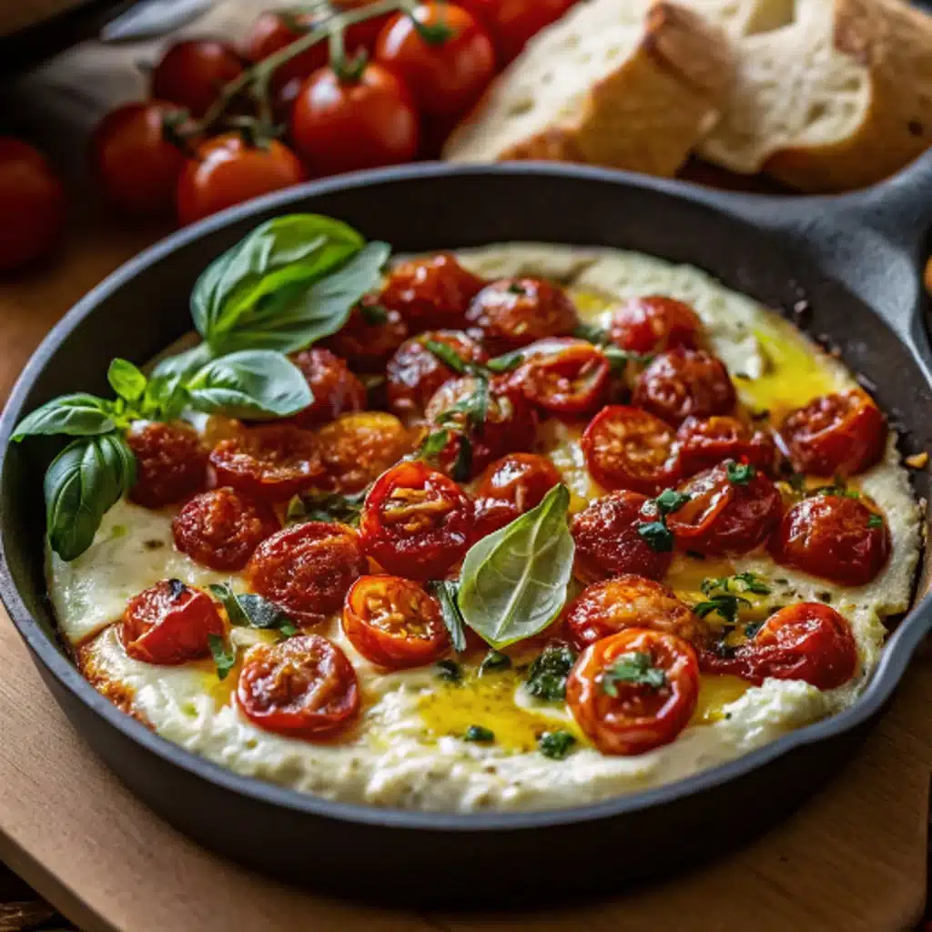 Hot Caprese Dip with Roasted Tomatoes & Burrata