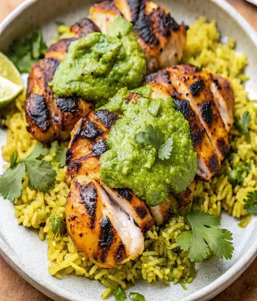 Peruvian Chicken and Rice with Green Sauce
