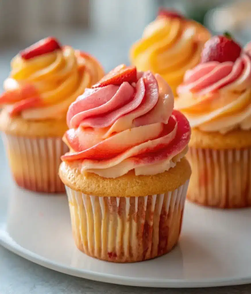 Mango Strawberry Sunset Cupcakes