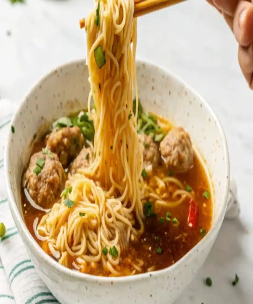 Thai Chicken Meatball Noodle Soup