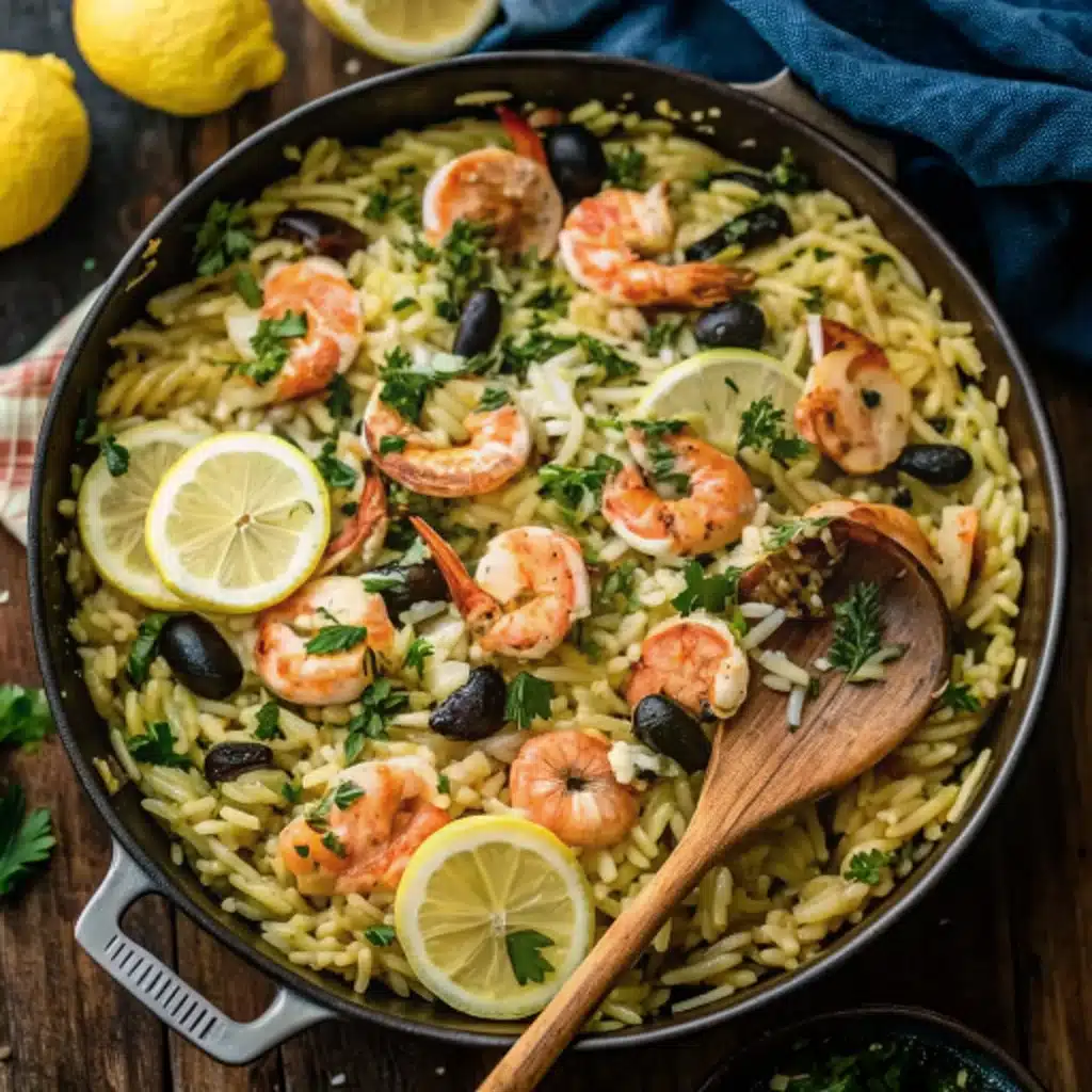 Lemon Feta Orzo Shrimp