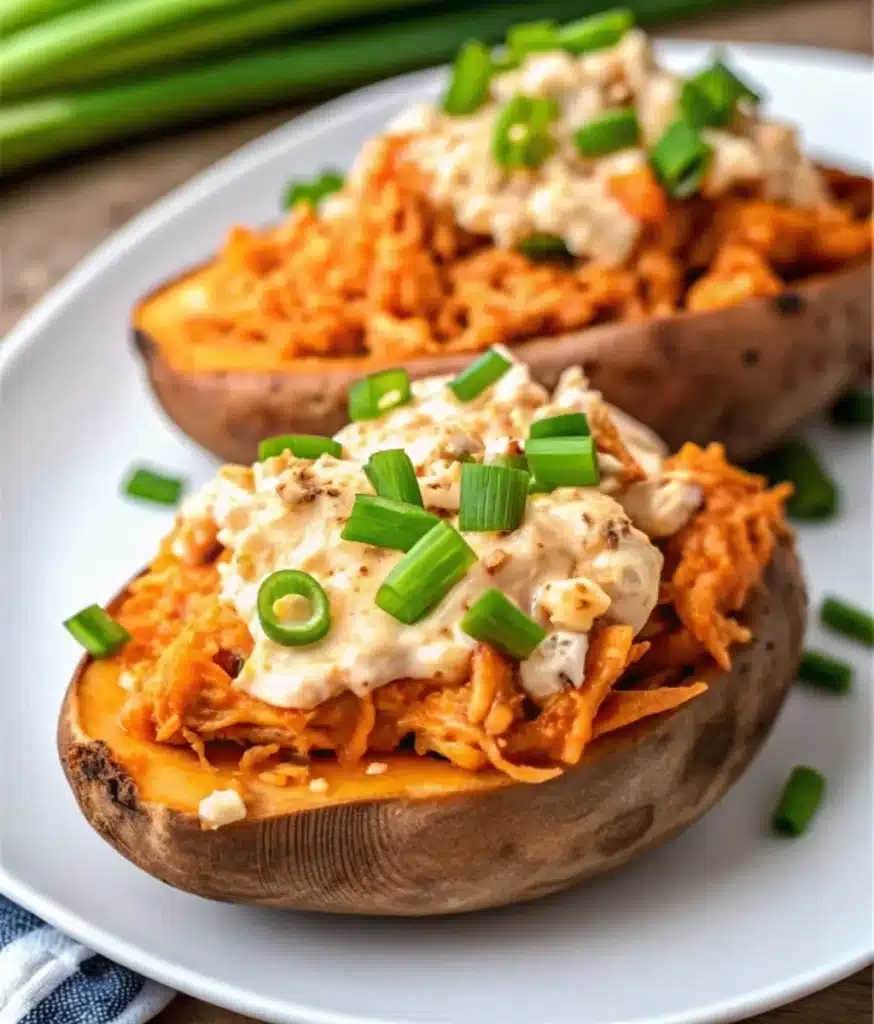 Low Carb Buffalo Chicken Stuffed Sweet Potatoes