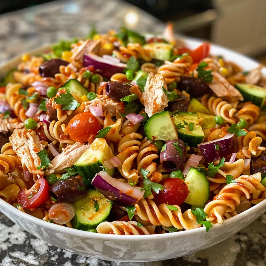 High Protein BBQ Chicken Pasta Salad