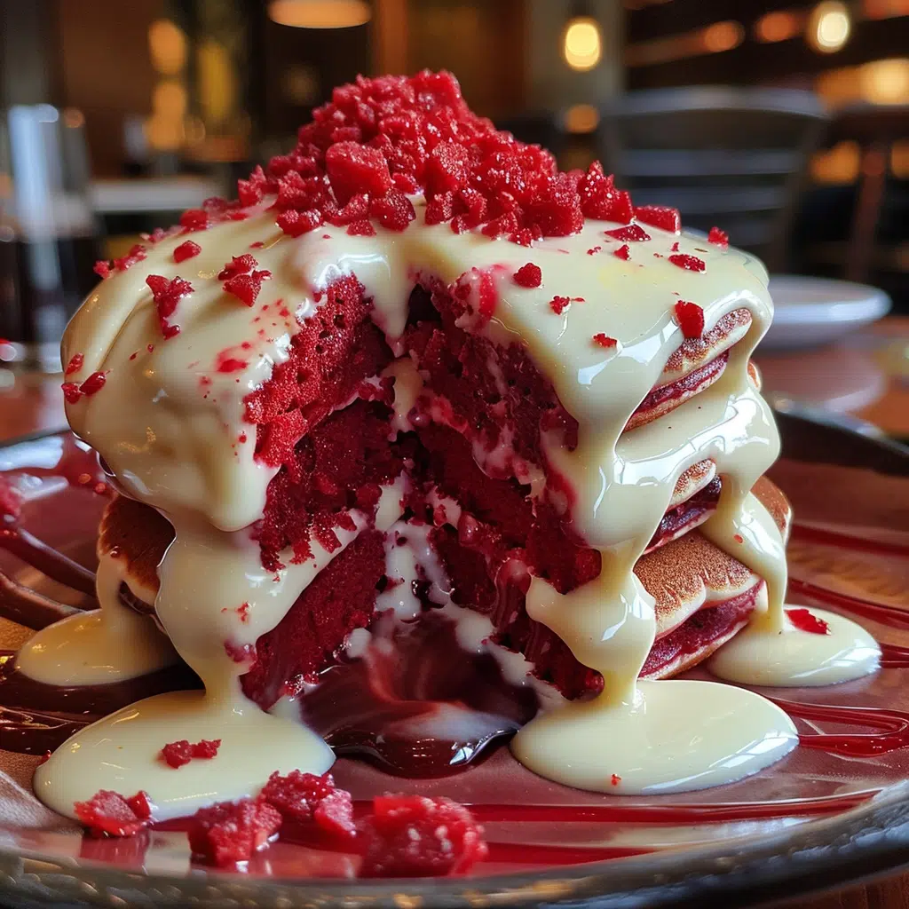 Red Velvet Pancakes with Cream Cheese Syrup