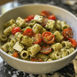 Fresh Pesto Pasta Salad with Cherry Tomatoes and Mozzarella