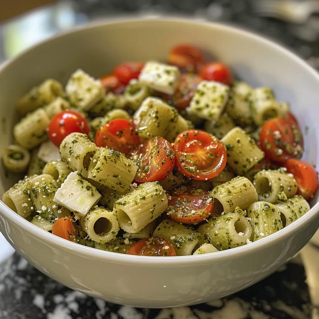 Fresh Pesto Pasta Salad with Cherry Tomatoes and Mozzarella