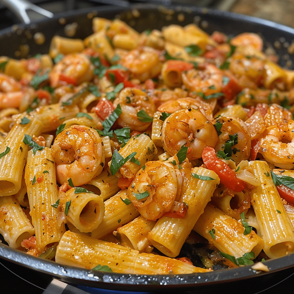Mediterranean Cajun Shrimp Rigatoni Pasta - Easy & Creamy!