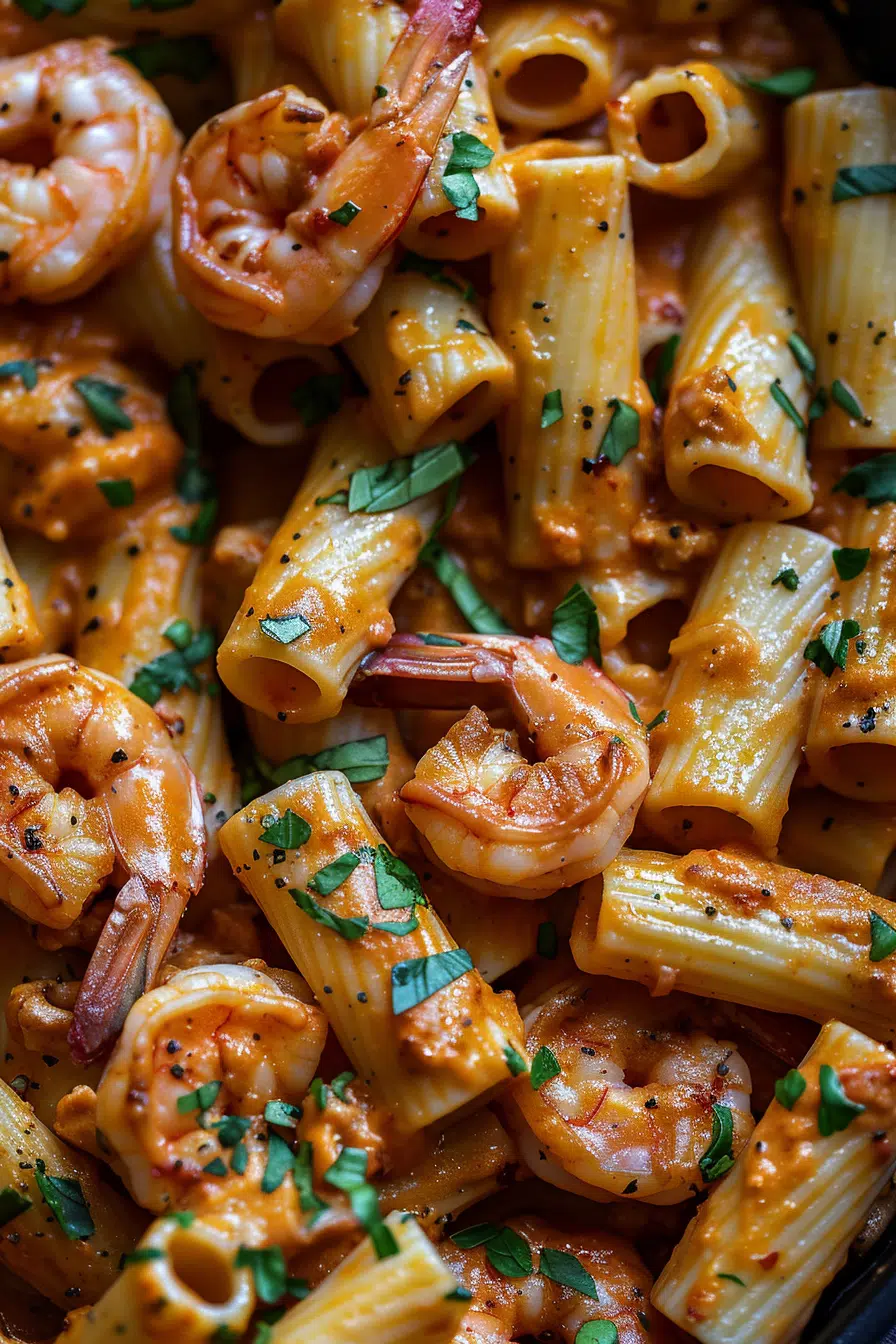 Mediterranean Cajun Shrimp Rigatoni Pasta - Easy & Creamy!