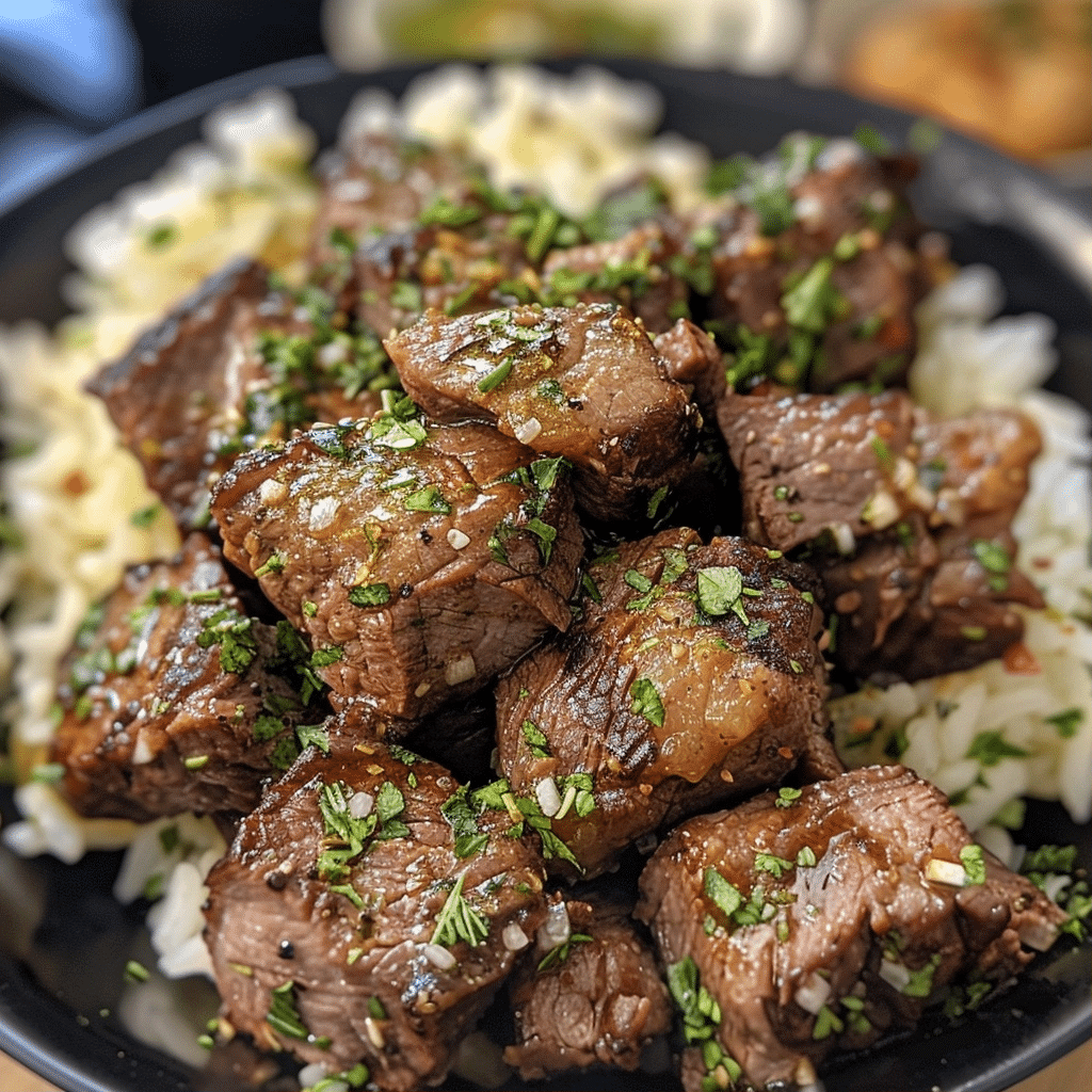 Garlic Butter Steak Bites with Rice Recipe