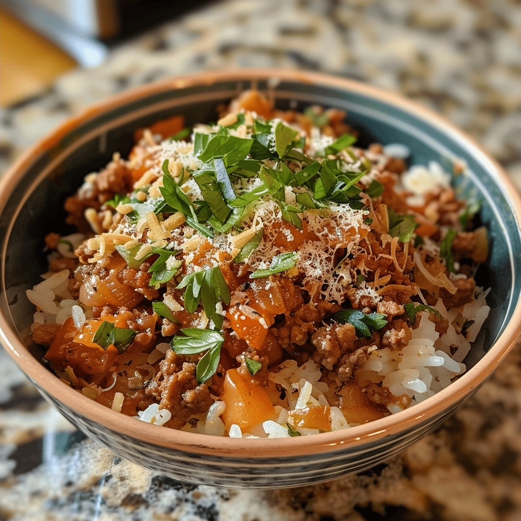 Ground Beef Garlic Parmesan Rice Bowl Ground Beef Garlic Parmesan Rice Bowl